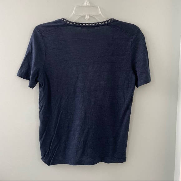 Maje blue linen t-shirt with crocheted trim - Picture 5 of 9